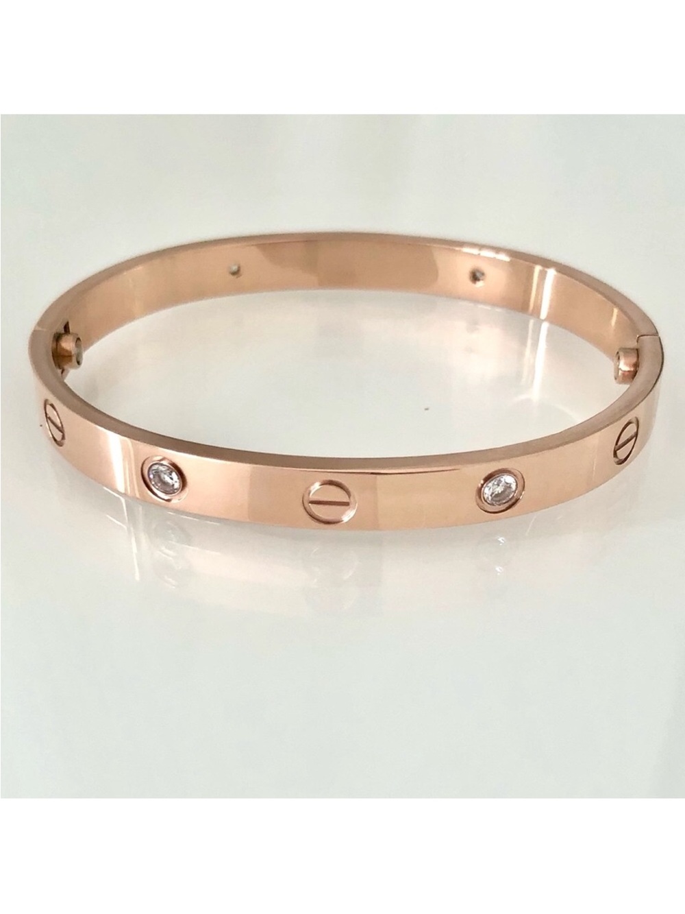 Generic Rose Gold Screw Cuff Bangle Bracelet with Stones and Screwdriver